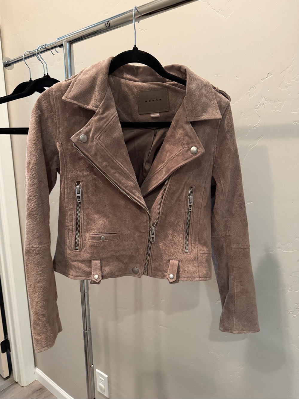 Blank NYC Suede Moto Jacket in Taupe